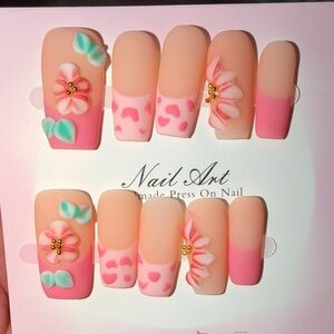 Pink Floral 3D Press-On Nails